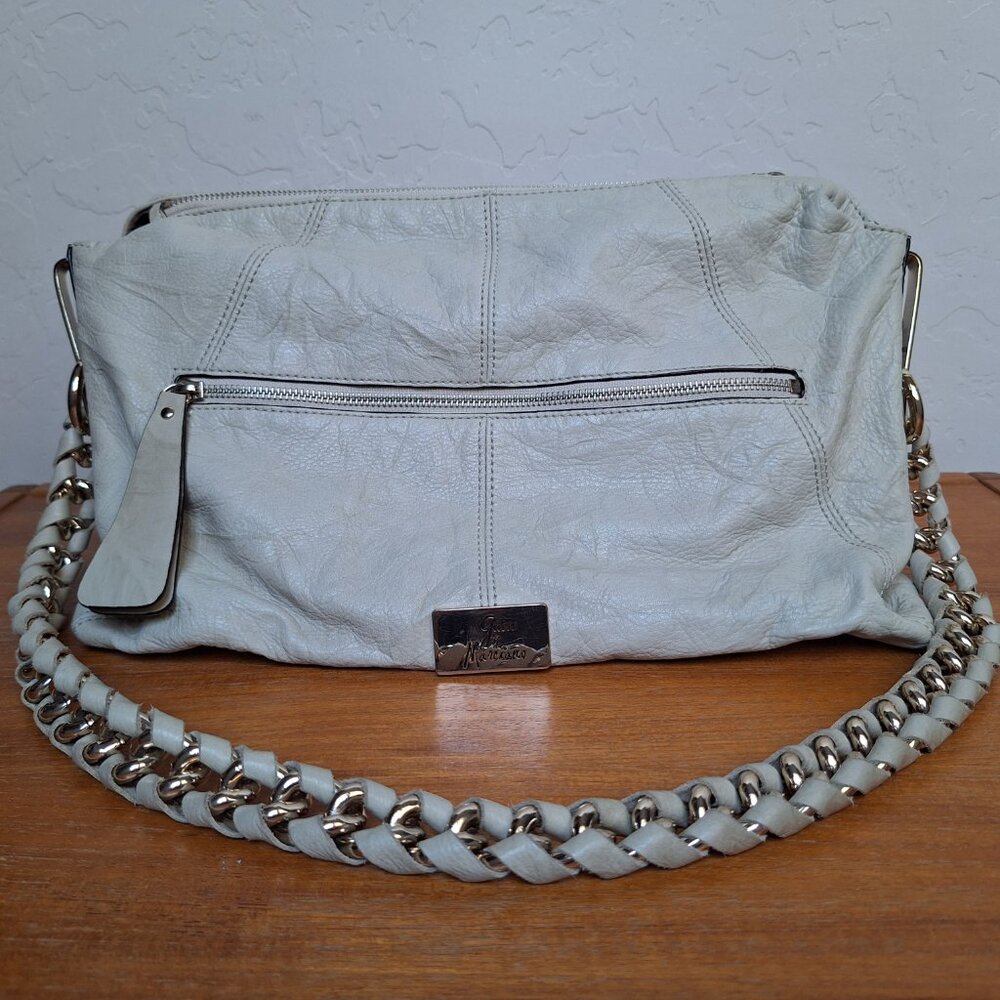 Guess Y2K Leather Chain Hobo Slouchy Shoulder Bag Studded Ruched Metal Bold Edgy - Picture 6 of 16